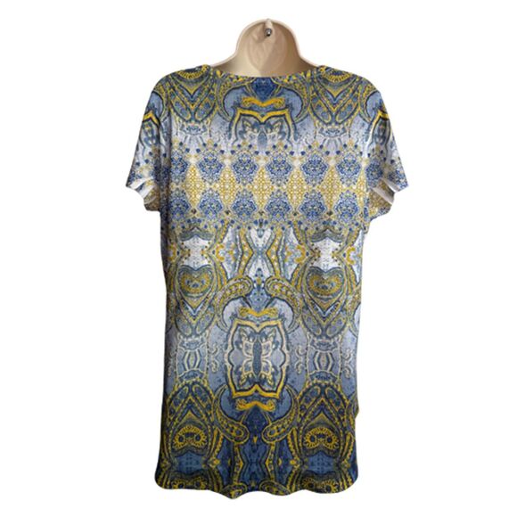 One World Live and Let Live Blue Paisley Short Sleeve Top Size L - Picture 5 of 11